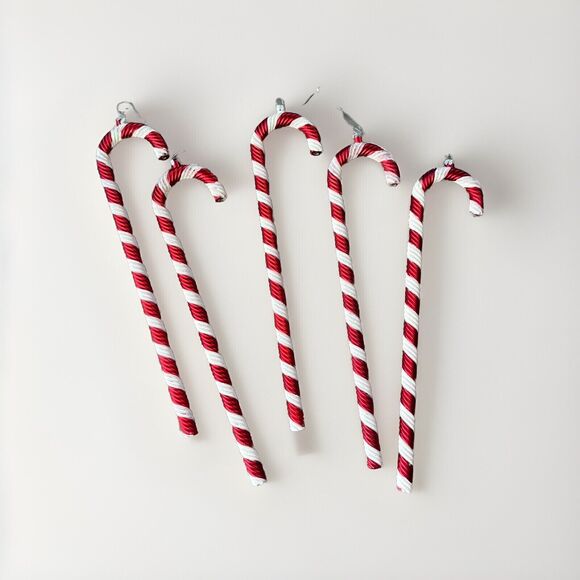 Large Candy Cane Ornaments Set Red White Striped Christmas 17” Twisted Glass - Picture 1 of 3